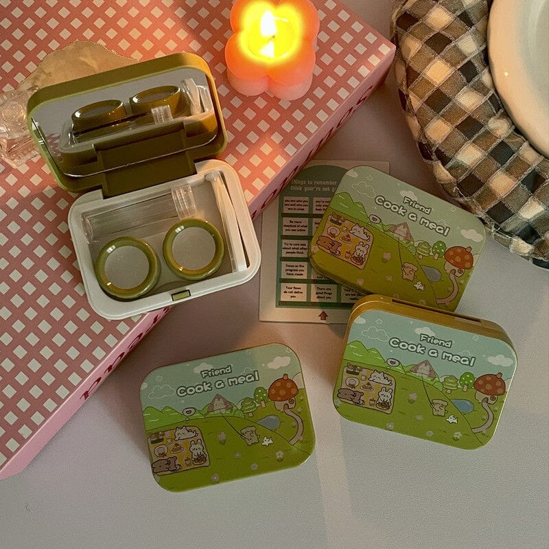 Cute Cartoon Simple Colored Contact Lens Case Beauon Green 