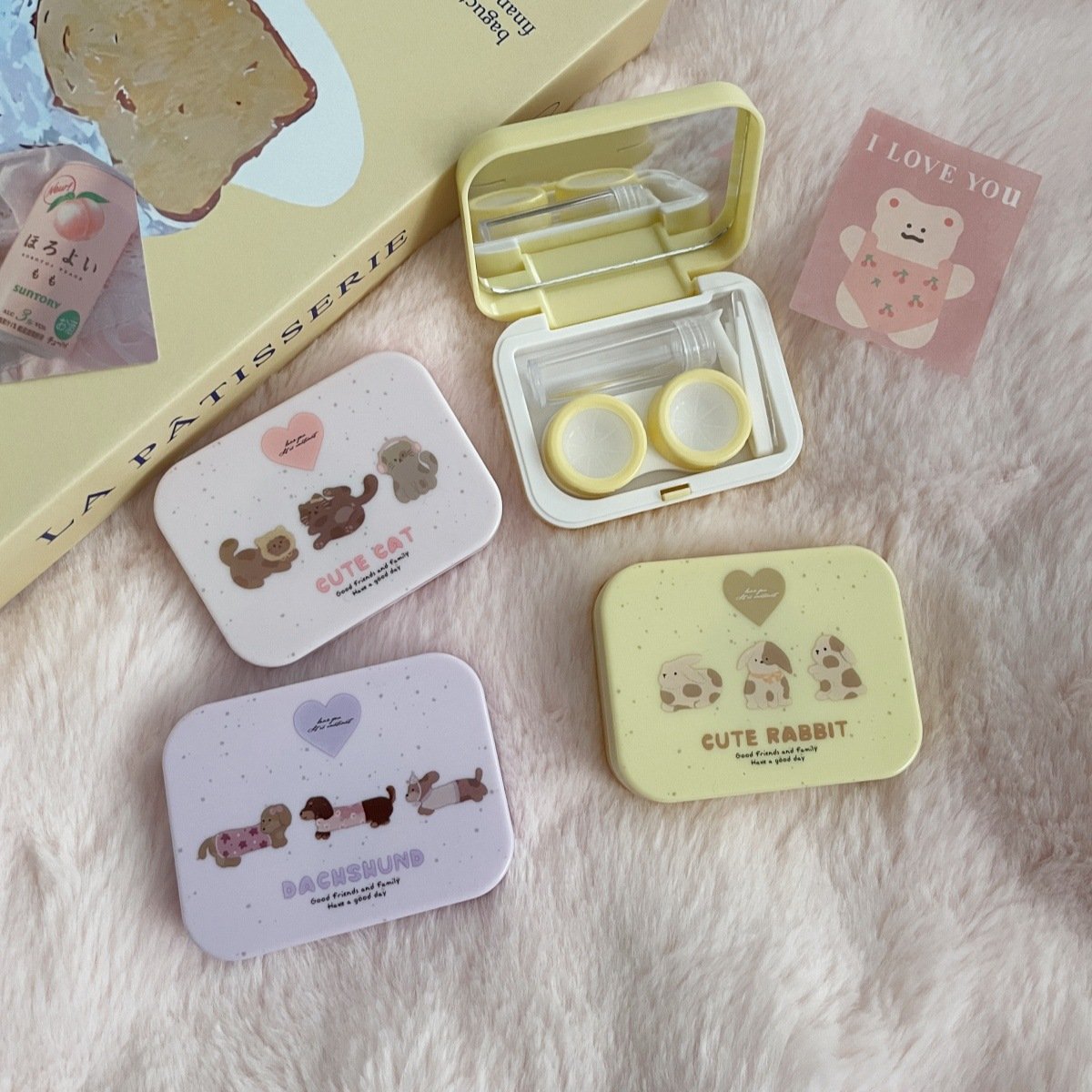 Young Girl Style With Cute Pets Colored Contact Lens Case