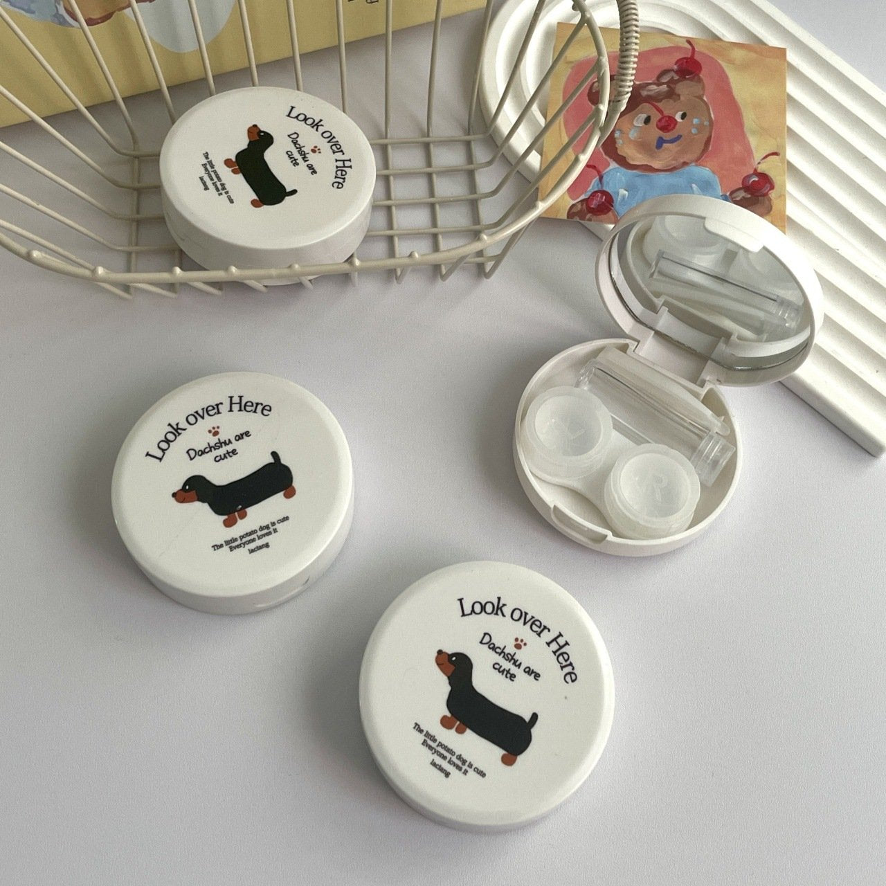 Ins Cute Dog Colored Contact Lens Case