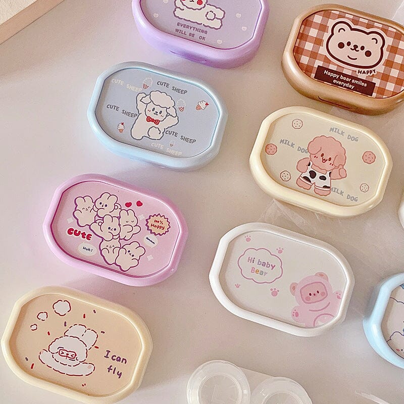 Cute Cartoon with Mirror Colored Contact Lens Case Beauon 
