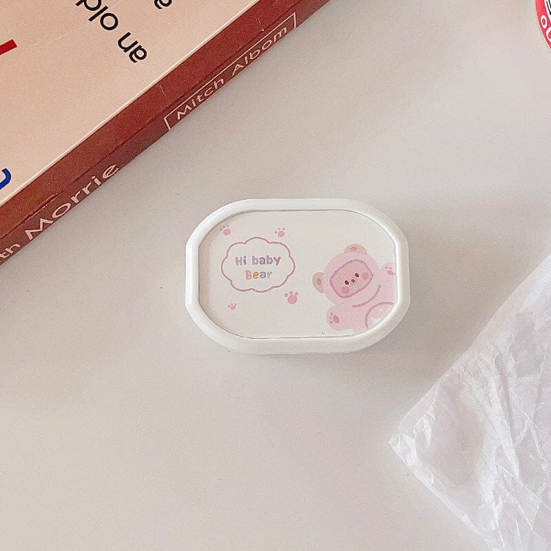Cute Cartoon with Mirror Colored Contact Lens Case Beauon Footprints Bear 