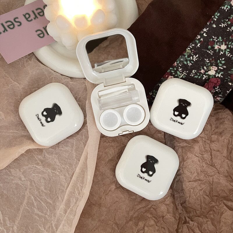 Milk Tea Bear Colored Contact Lens Case Beauon White 65*65*23mm 