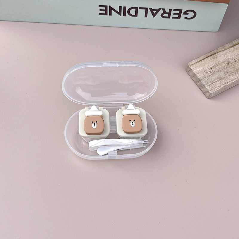 Press Box Colored Contact Lens Case Beauon Brown Feeding-bottle 