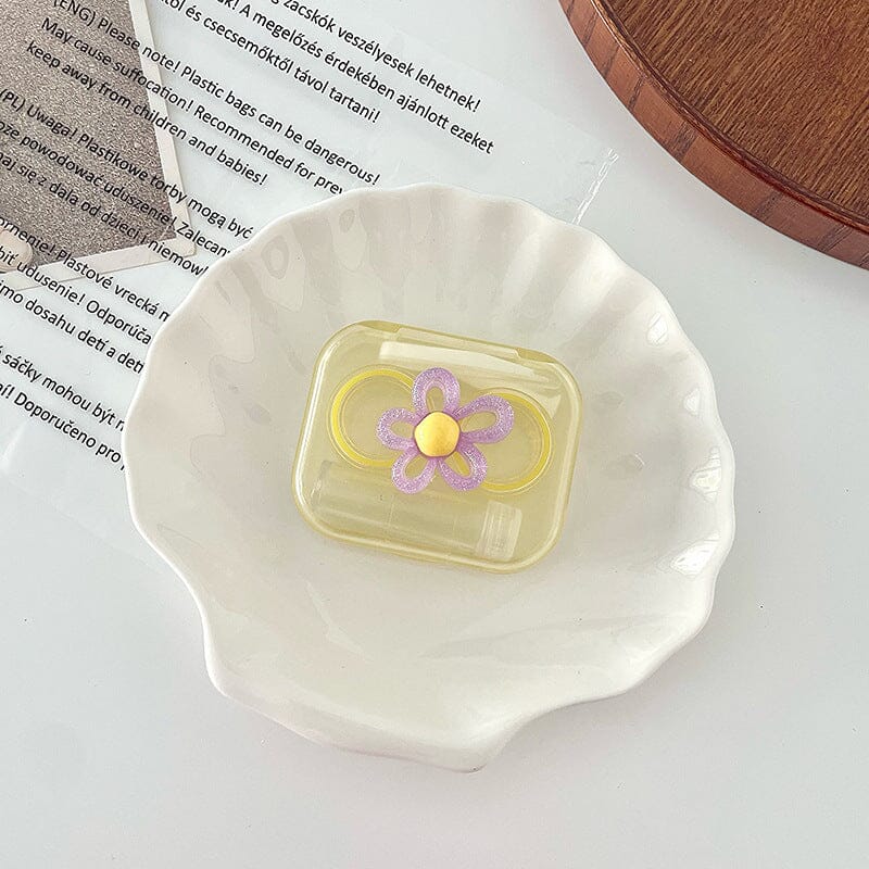 Ribbon Flash Small Flower Colored Contact Lens Case Beauon Yellow 