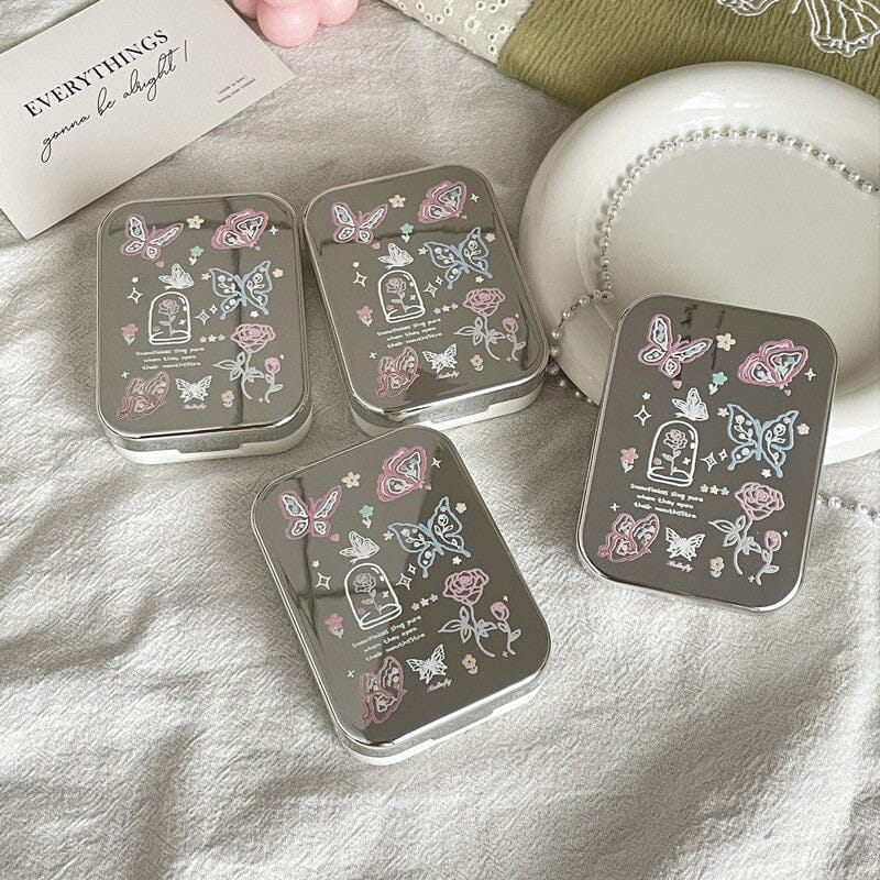 Silver Butterflies Colored Contact Lens Case Beauon 