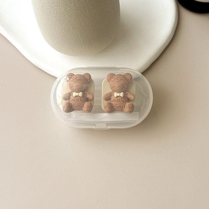 Simple Bear Colored Contact Lens Case Beauon Brown Bear Smiling Face 