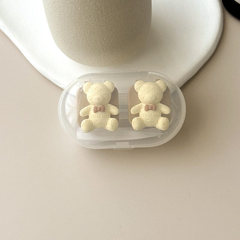 Simple Bear Colored Contact Lens Case Beauon White Bear Smling Face 